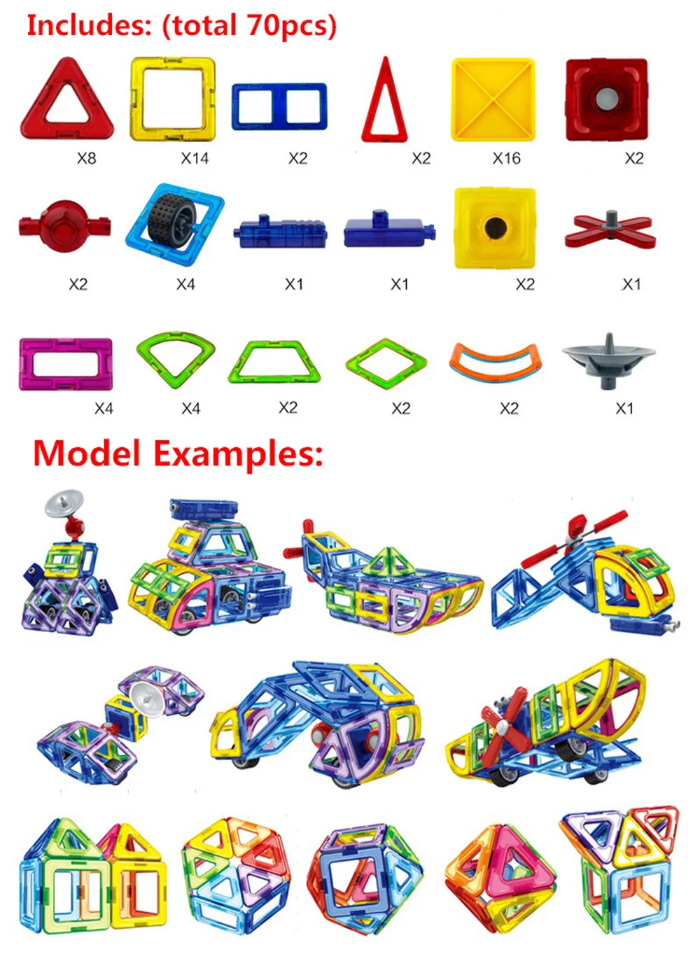 70 шт. большой Размеры магнитных блоков Construction Set моделирование Строительный кирпич Магнитный конструктор Развивающие игрушки для детей подарок