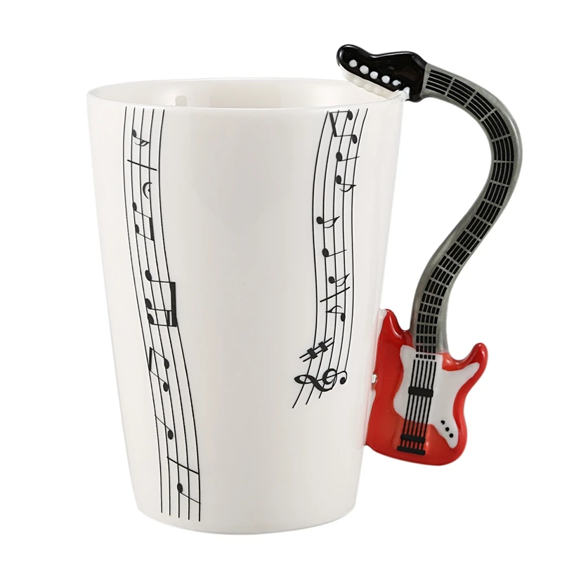 Креативный музыкальная шкатулка Стиль гитары Керамика кружка кофейная чайная молоко предотвратить чашки с ручкой Кофе кружка, новые подарки красный гитары черного цвета - Цвет: White