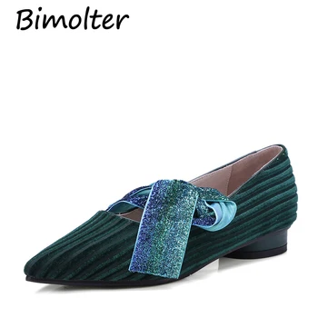 

Bimolter Flock Shoes Women Dual wearing ways Flats With Riband Fashion Casual Footwear Suede Ribbon Pointed Toe Loafers LFSB002