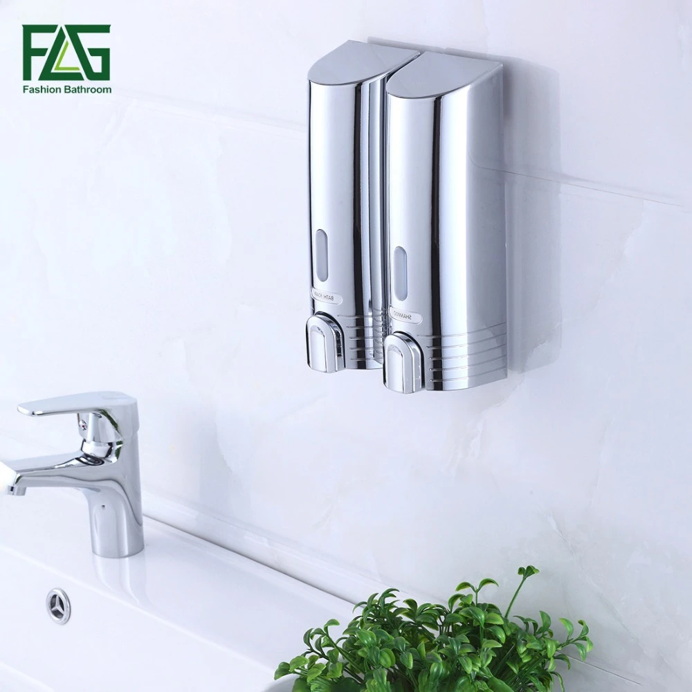 Flg Witte Dubbele Zeepdispenser Wall Mounted Zeep Shampoo Dispenser Douche Helper Voor Badkamer
