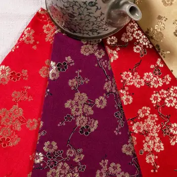 

500cm*75cm Imitation silk large plum brocade fabric satin winter cotton children's clothing antique cheongsam suit diy cloth