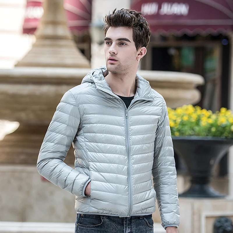 

2019 Down Jacket Men Winter Portability Warm 90% White Duck Down Hooded Solid Silm Fit Man Down Coat Waterproof Men S-3XL