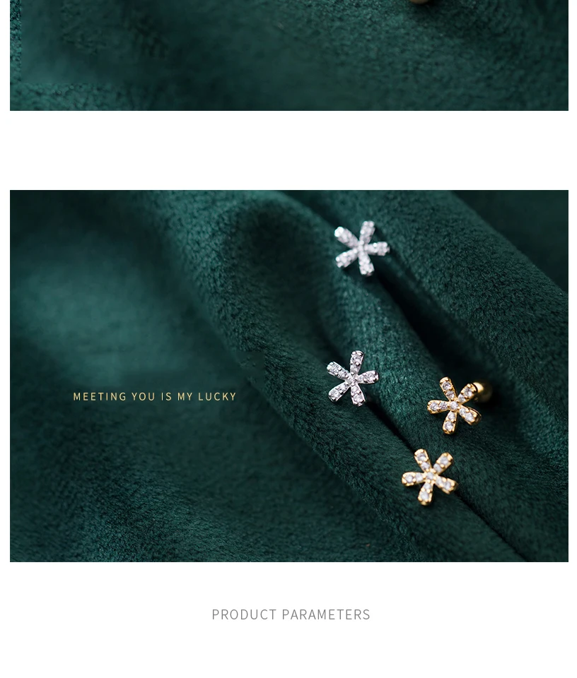 Korean Small Crystal Flower 925 Sterling Silver Screw Stud Earrings For Women Girls Kids Mini Minimalist Jewelry Gifts Brincos (2)