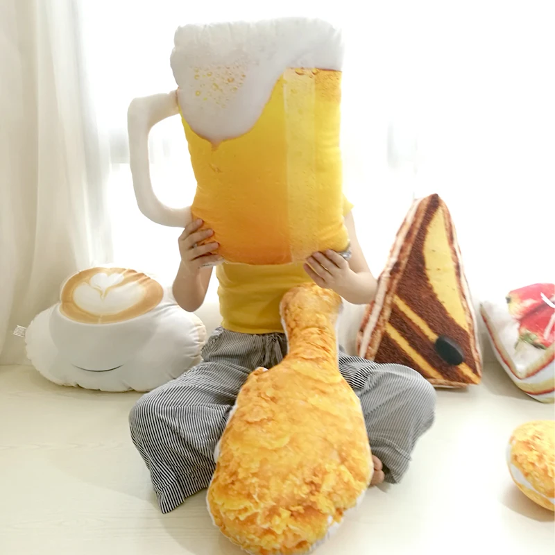 3D Toy Pillow Food Plush Cake Coffee Beer Stuffed Cushion Sofa Home Decor Gift