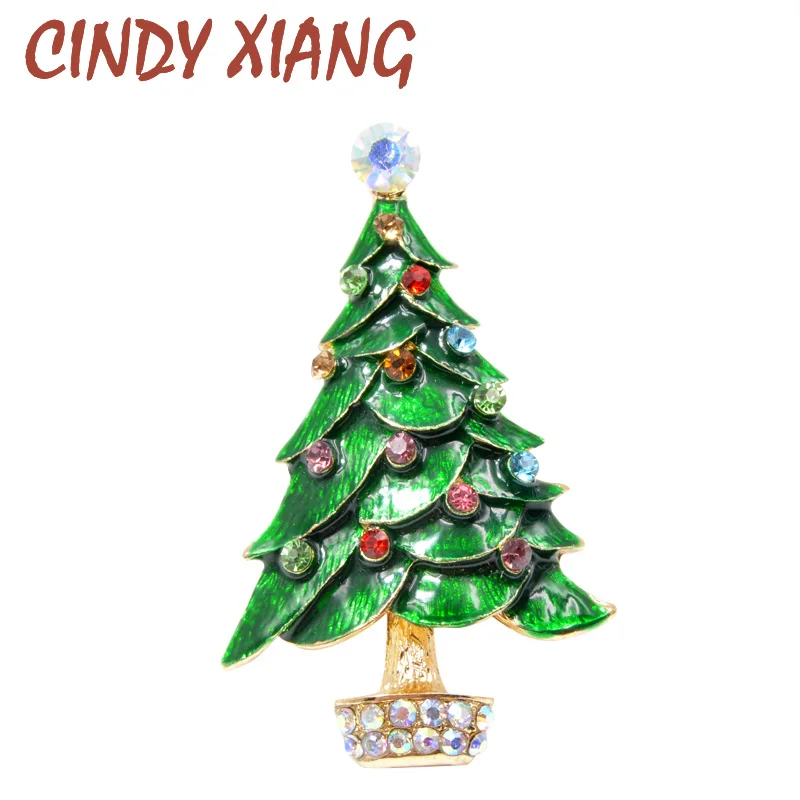 

CINDY XIANG Green Enamel Christmas Tree Brooches for Women Fashion Rhinestone Brooch Pin Winter Coat Accessories Broches Gift