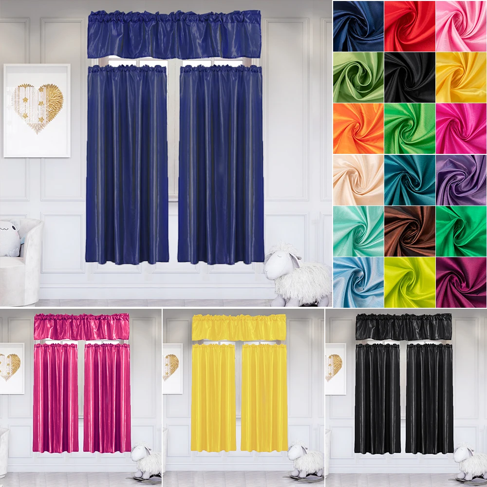 

Urijk 3Pcs Pure Color Kitchen Curtain With Tier Window Curtain Set Solid Color Blackout Three-piece Suit Smooth Valance Home