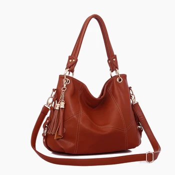 

Fashion Patchwork Women's Genuine Leather Handbags Hobos Women Messenger Bags Tassel Shoulder Bag OL Tote Bags