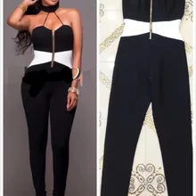 Новинка года одежда высшего качества Модные вдохновение сексуальный тренд черный с белым Холтер Дамы утягивающий комбинезон