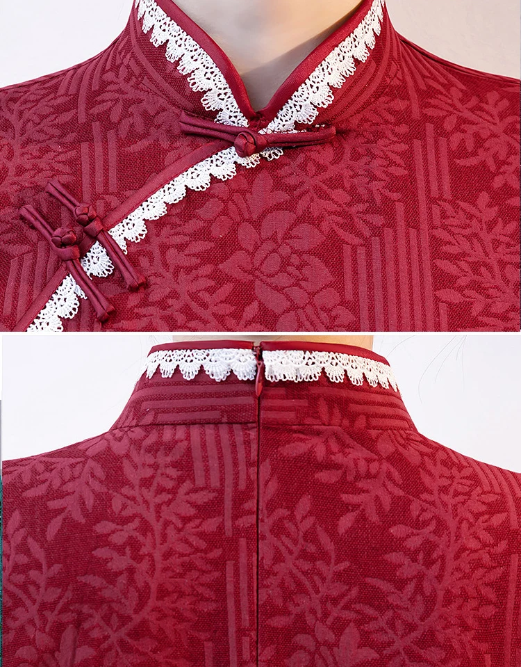 Longitud Collar Señoras Parte Chino S Borgoña La Cheongsam Vestido 2019 Qipao Slim Mandarín Mujer De xxxl Rodilla Estilo YzrYAwq