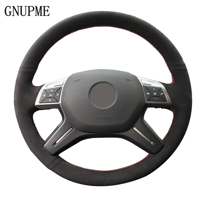 

GNUPME Hand sewing Genuine Leather Black Suede Steering Wheel Cover for Mercedes Benz C180 C200 C260 E200 E260 ML320 ML360 ML400