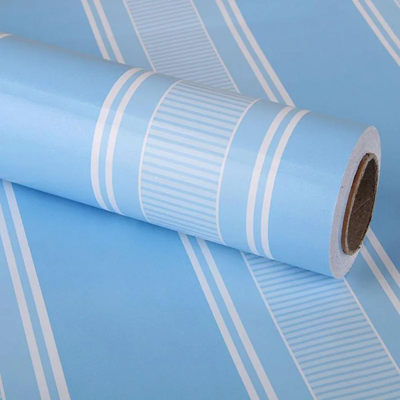45 см* 2,5 м виниловые самоклеящиеся обои в рулонах, Современные Настенные обои для гостиной, шкаф, самоклеящиеся обои в рулонах для стен - Цвет: Blue striped 2