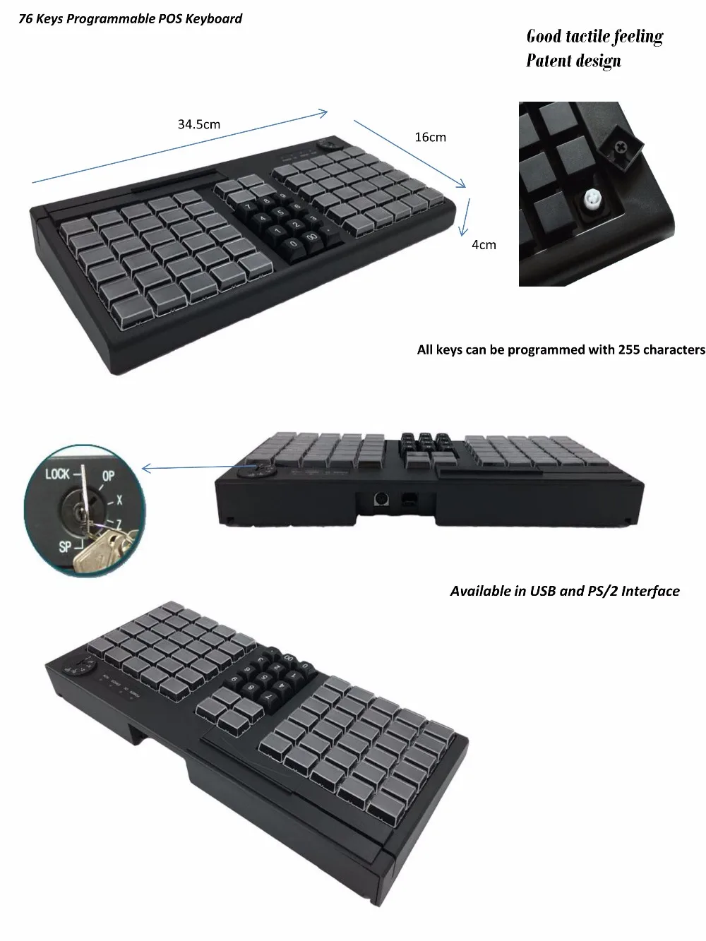 KB76 76 клавиши POS программируемая клавиатура с MSR Опциональные USB/PS2 богатые интерфейсы для выбора