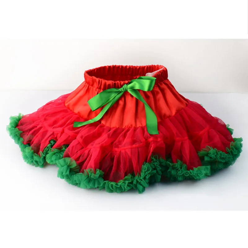 Christmas Fluffy Tulle Pettiskirts Christmas TUTU Skirt Bouffant Ribbon Bow Tutus Dance Skirts For Girls Children 1-10Y