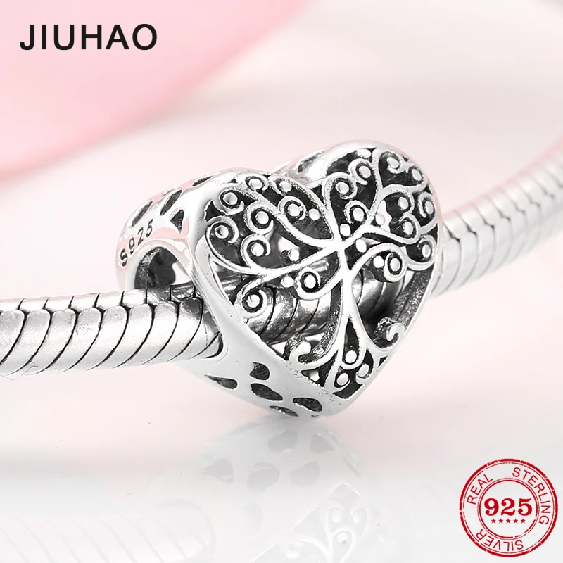

Authentic 925 Sterling Silver Tree of life in heart Fashion beads Fit Original Pandora Charm Bracelet Jewelry making