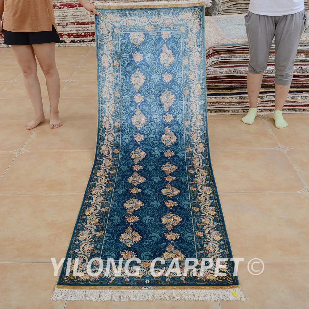 Yilong 2 5 'x 7 5' галерея бегунок синий изысканный ручной узлом Восточный коврик