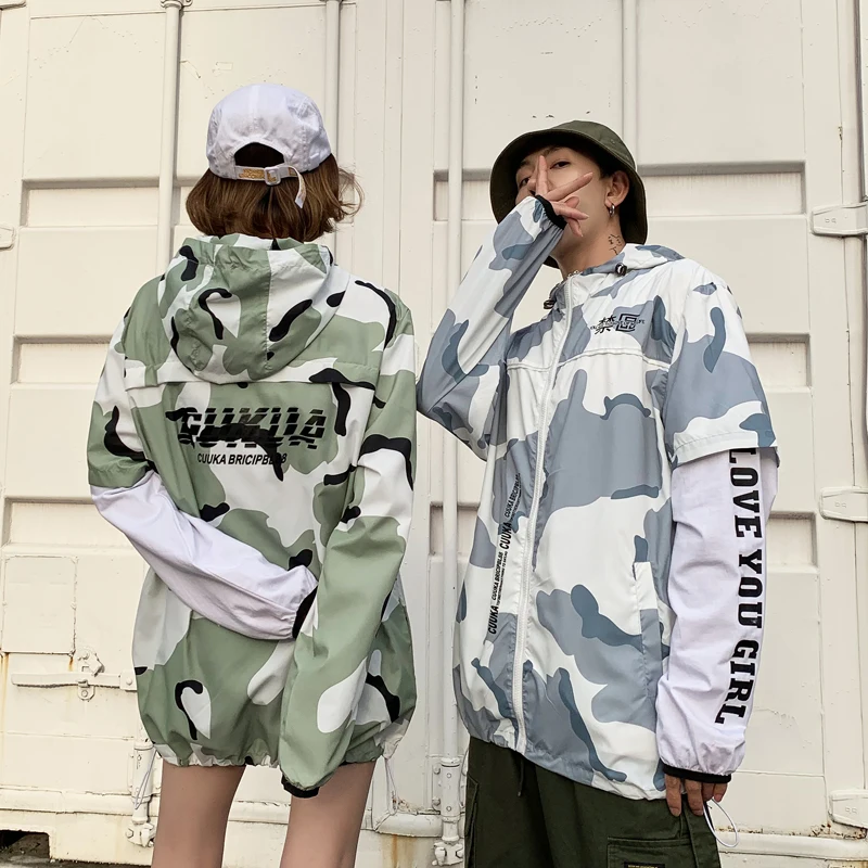 Camouflage Summer Casual Jacket Men Women Streetwear Hiphop Sun Windbreaker Jacket Men Fashion Plus Size Tracksuit Hoodie Jacket