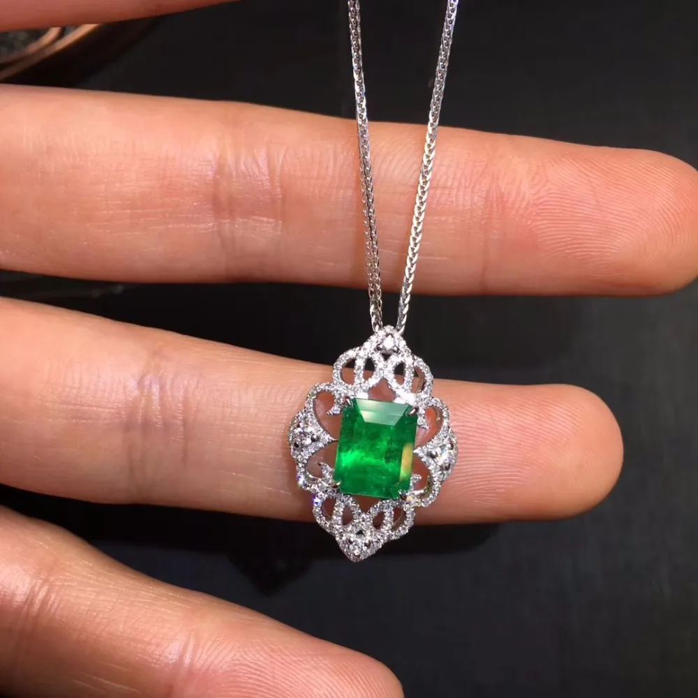 Fine Jewelry AIGS сертификат реальная 18-каратного белого золота AU750 натуральный зеленый изумруд 1.67ct подвески из драгоценных камней для милое