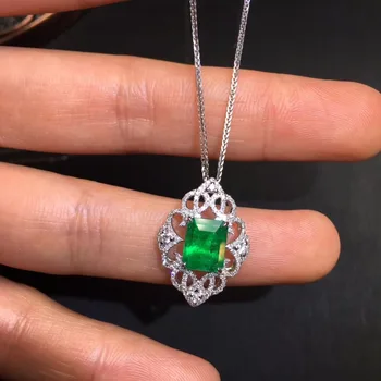 

Fine Jewelry AIGS Certificate Real 18K White Gold AU750 Natural Green Emerald 1.67ct Gemstones Pendants for Women Fine Necklace