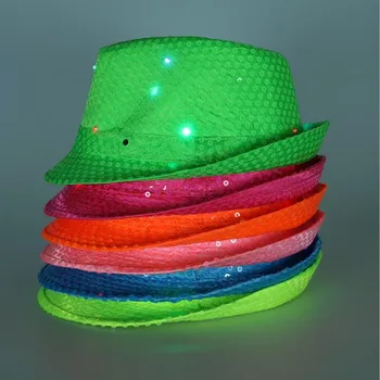 

New leds Fluorescence LED Light-Up Sequins Jazz Hat Women Men Party Hats Dancewear Party Christmas Wedding Decoration Birthday