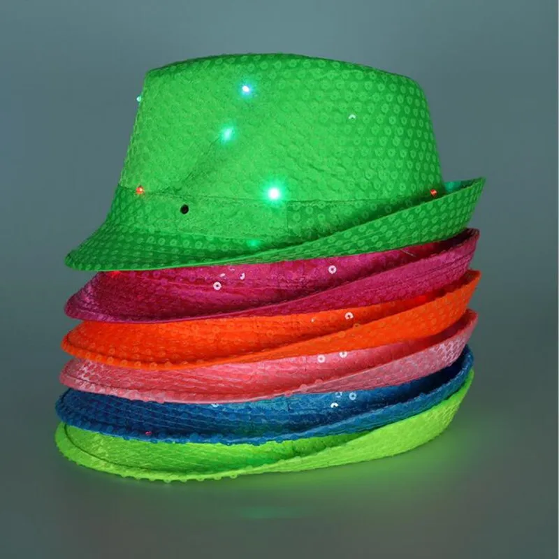 

New leds Fluorescence LED Light-Up Sequins Jazz Hat Women Men Party Hats Dancewear Party Christmas Wedding Decoration Birthday