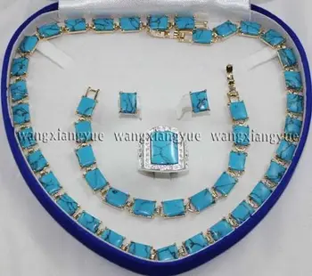 

Free shipping@@@@@ Blue Turquoise Link Bracelet/ Earrings /Ring / Necklace Jewelry Set