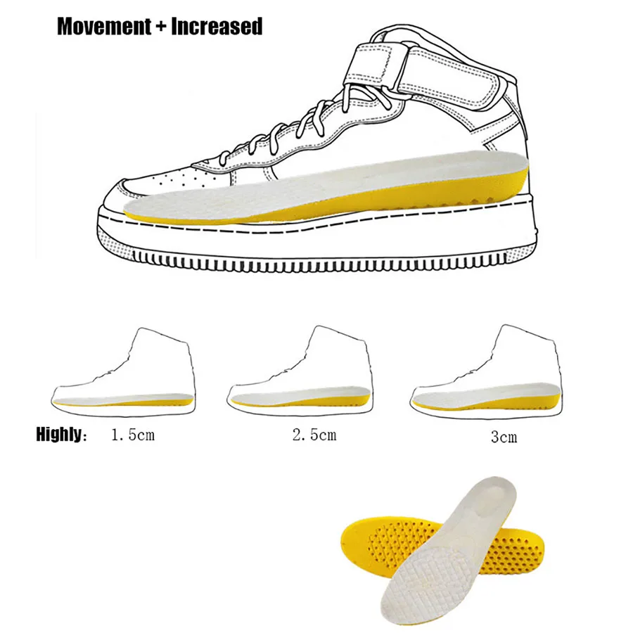 Высота Увеличение Стельки для Для мужчин/Для женщин 1,5/2,5/3 см Invisiable движения демпфирования Stealth обувь Сотовая связь Дышащие стельки Z0055