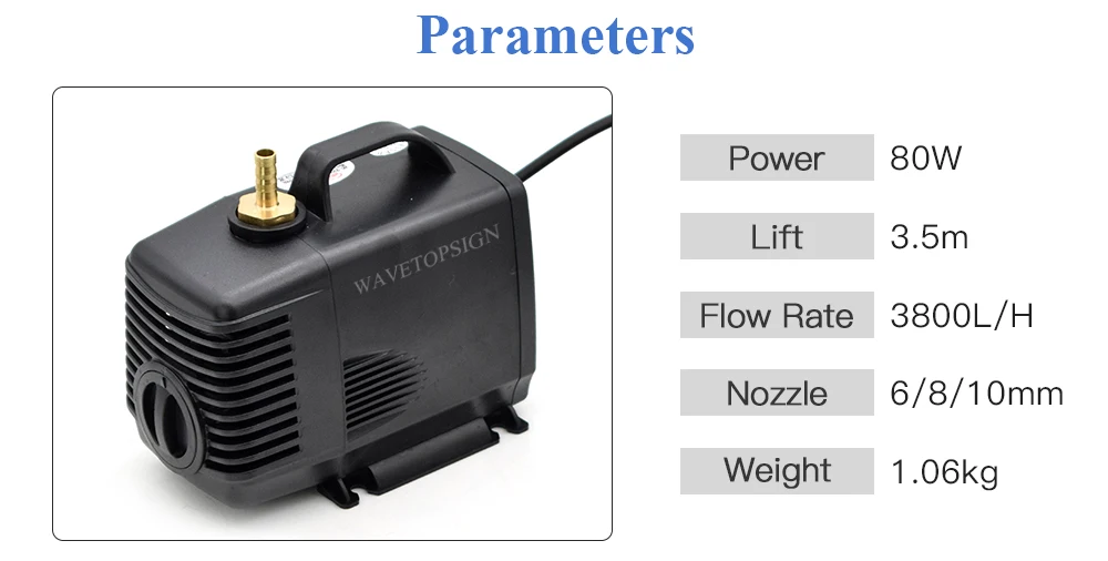 Многофункциональный погружной водяной насос WaveTopSign 80 Вт 3,5 м 3800л/ч 220В переменного тока для CO2 лазерной гравировки и резки