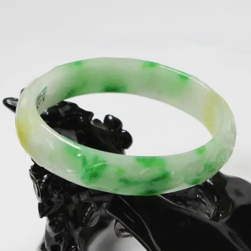 

2442 BEAUTIFUL CHINA HAND-CARVED EMERALD GREEN JADE GEMS BANGLE BRACELET