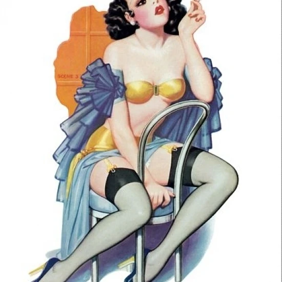 Pin Up Girl Brunette Having A Cigarette Poster Print (18 x 24)