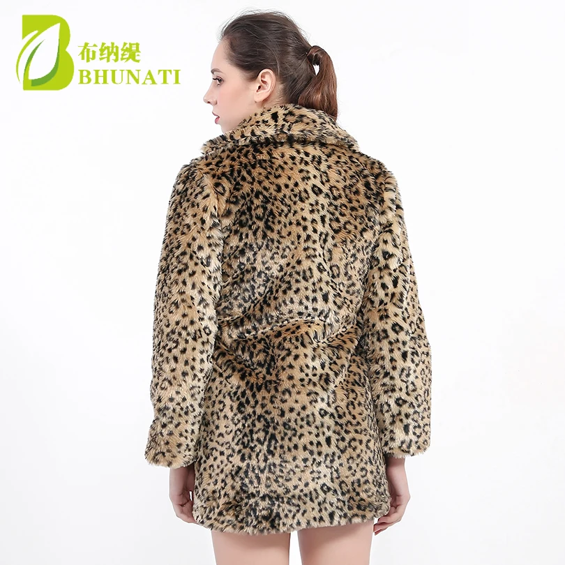 Winter Warm Women's Faux Fur Coat Natural Leopard Sexy Fur Coat Jacket O Neck Full Thicken Stylish Outwear coats 140