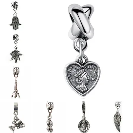 

Punk Tibet Silver Color Long Statement Wing Star Peanut Hamsa Hand Pendant Beads Fit Pandora Bracelets Necklaces Women Charm DIY