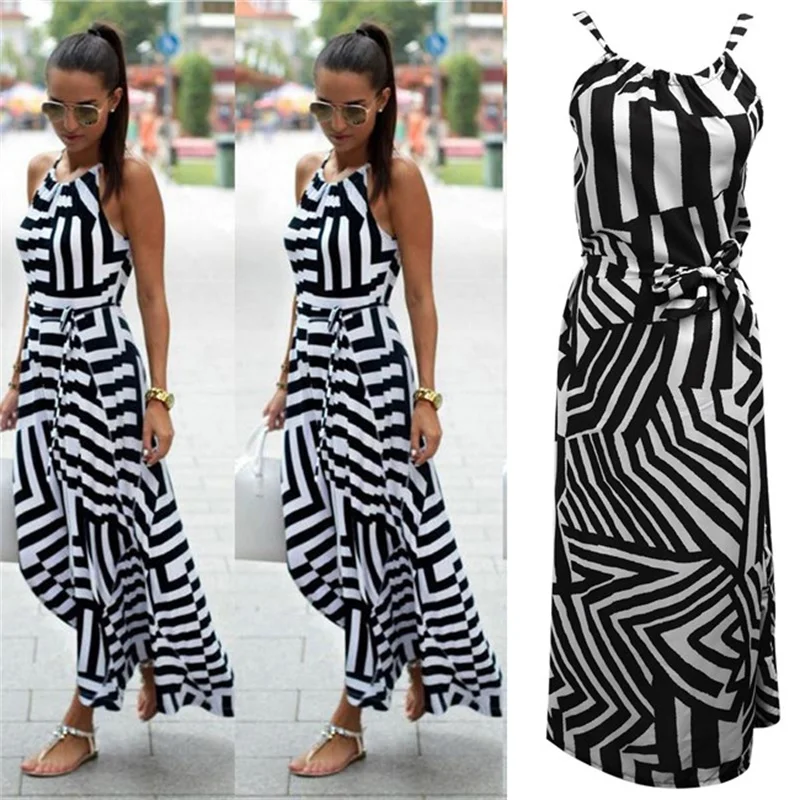 

Summer Women Maxi Boho Floral Beach Long Evening Party Dress Spaghetti Strap Long Dresses Street Beach Wear