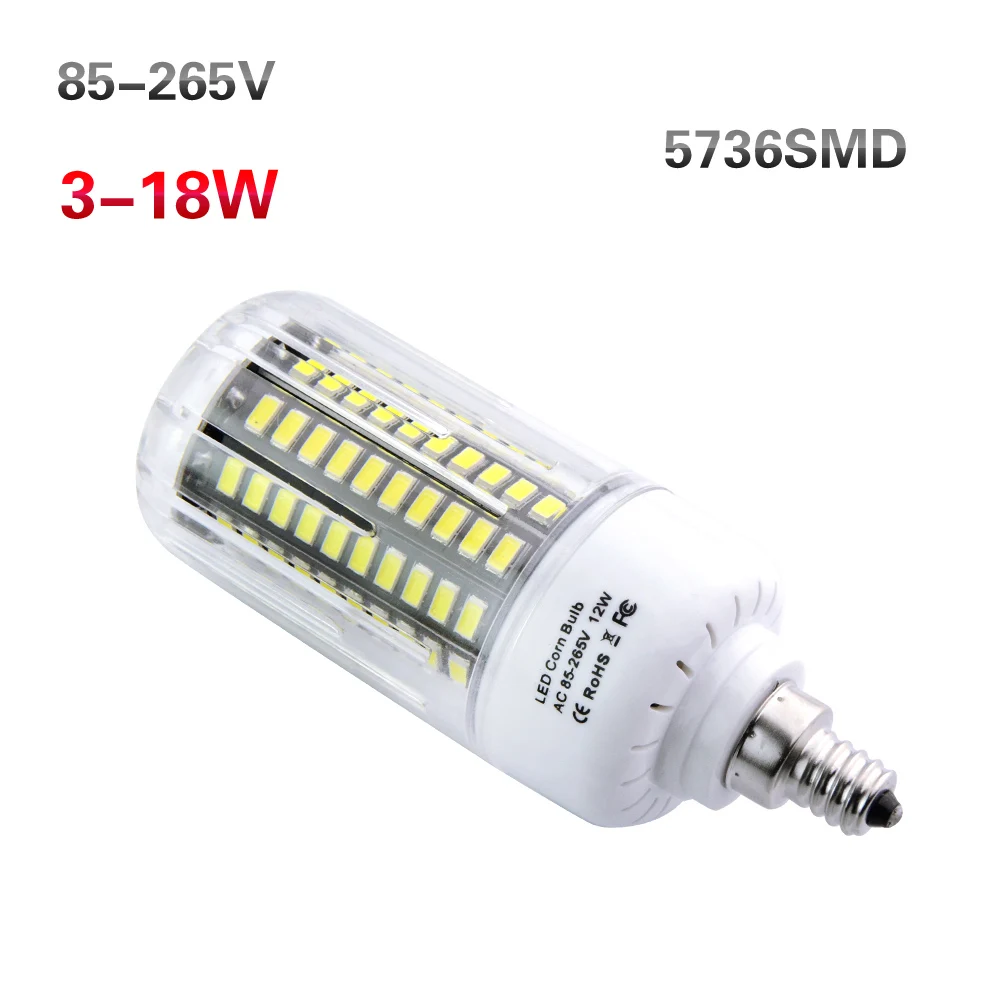 Светодиодный лампочку 3 W 5 W 7 W 9 W 12 W 15 W 18 W E12 SMD5736 лампада светодиодный кукурузы лампы Lamparas светодиодный более яркий, чем 5733 5730