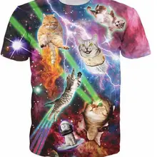 Крутые футболки с 3D принтом кота Harajuku, футболка с принтом «диско Котенок», модные повседневные топы, удобная футболка Yezzy с космическими галактиками