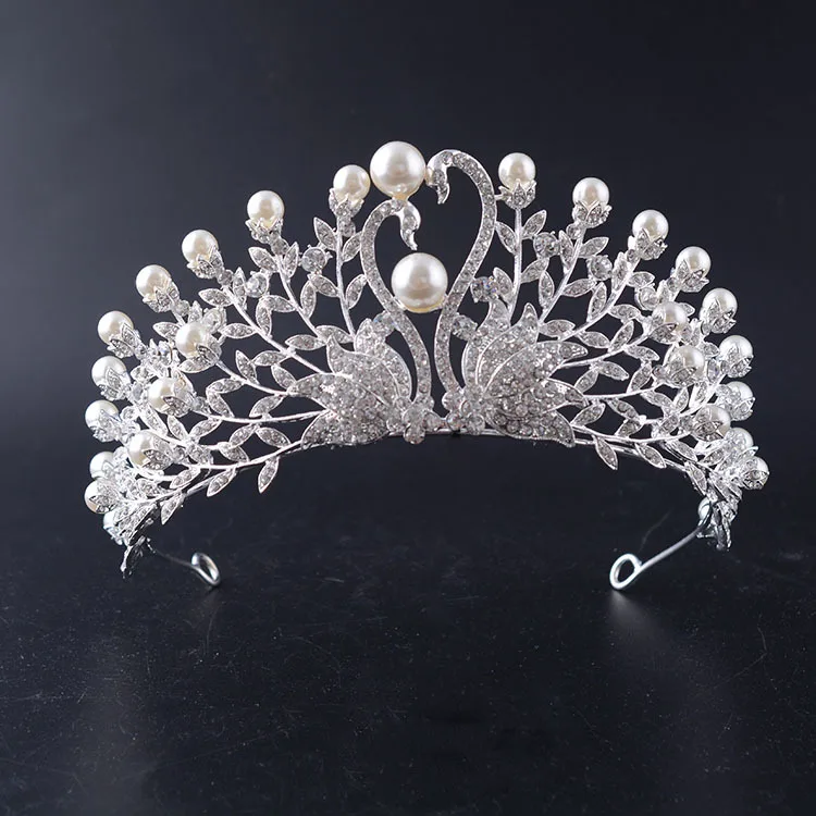 Moda pérola Tiaras Crown para a Noiva de cristal folhas ramos estilo festa de Casamento mulheres jóias cabelo acessórios para o Cabelo (2)