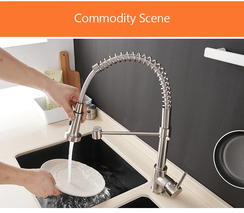 Kitchen Faucets Brush Brass Faucets for Kitchen Sink  Single Lever Pull Out Spring Spout Mixers Tap Hot Cold Water Crane 9009 stone kitchen sink