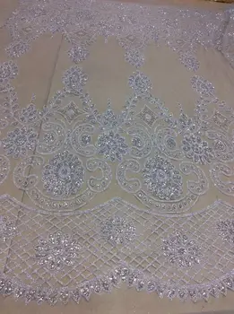 

Latest african laces 2016 Silver french net lace mesh fabric with Glued glitter for wedding dress embroidered tulle lace fabric