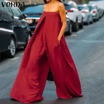 

VONDA Women Jumpusits Romper 2020 Summer Wide Leg Pants Sexy Off Shoulde Playsuit Casual Harem Pants Feminino Overalls Plus Size