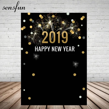 

Sensfun Happy New Year 2019 Backdrop Black Gold Glitter Dots Fireworks Photography Backgrounds For Photo Studio 5x7FT Vinyl