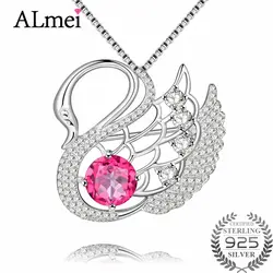 Almei 2.5ct розовый топаз милые Белый лебедь Цепочки и ожерелья из натуральной 925 пробы серебро Для женщин украшения подарок на день рождения с