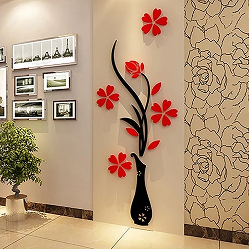 

Retro Vase Flower Tree Pattern DIY Home Room TV Decor Arcylic 3D Wall Sticker