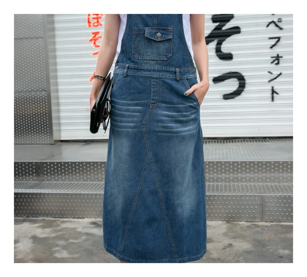 Harajuku длинная джинсовая юбка женская весна лето передний карман задний разрез прямые джинсы комбинезоны повседневные Большие размеры комбинезон