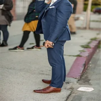 

Custom Made Navy Blue Men Suits 2 Pieces Pieces(Jacket+Pants+Tie) Casual Gentleman Groom Tuxedo Wedding Prom Slim Fit Blazer
