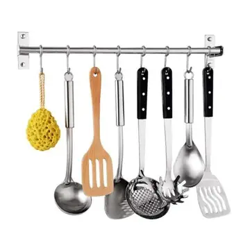 

10Hooks Wall Mounted Pan Pot Rail Rack Kitchen Utensil Organizer Bathroom Holder Pot Hook Rack Kitchen Utensil Hooks