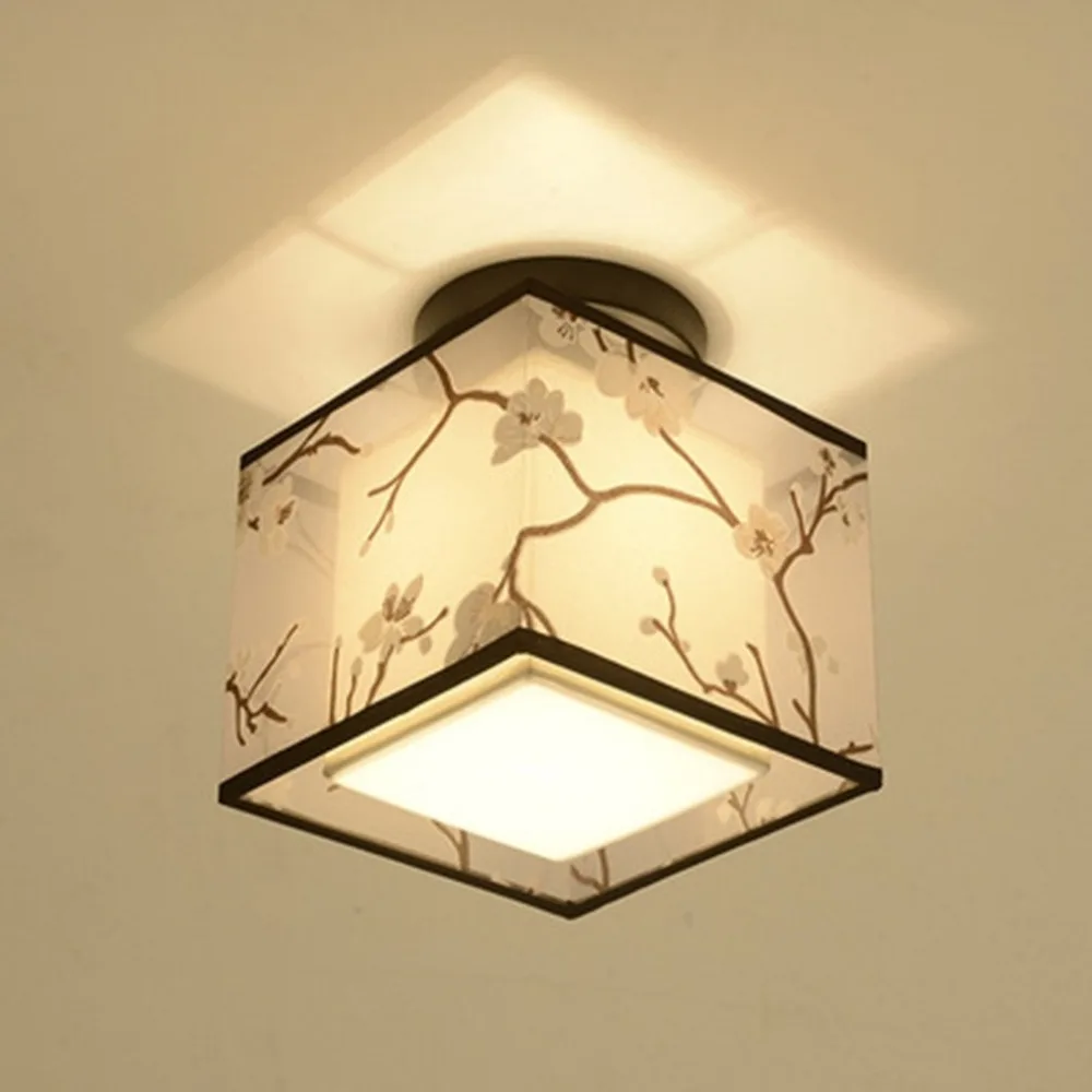 

Traditional Chinese Led Ceiling Light Lamp Hallway Bedroom Living Room Hotel Decorative Lights Fabric Lampshade Ceiling Lamp