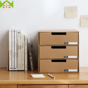 

WCIC DIY Kraft Paper Storage Boxes Bins Office Stationery Holder Desktop Documents Container Sundries Drawer Cosmetics Organizer