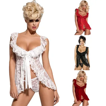 

Europe and the United States women's plus size S-6XL sexy lingerie exotic open chest strap Red/Black/White/Claret pajamas Slips
