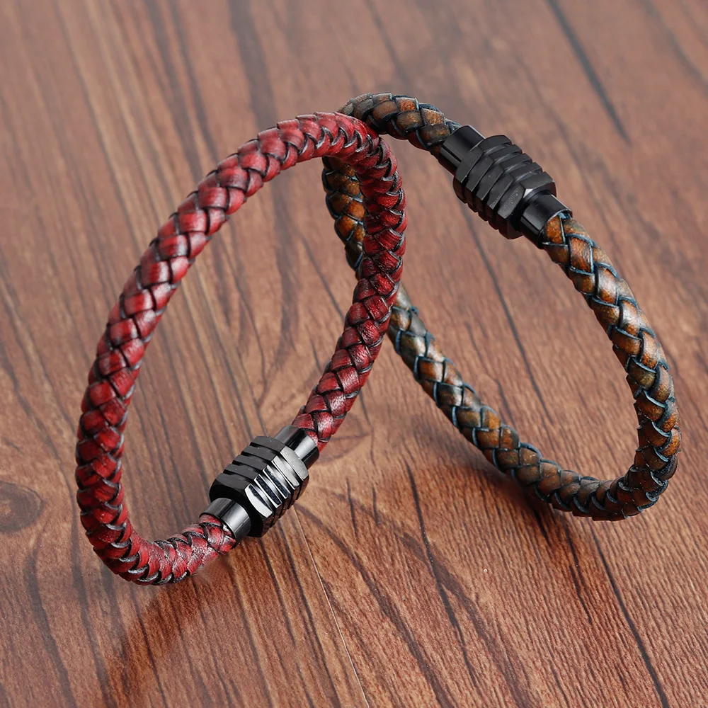 

Vintage Style Genuine Leather Bracelet 6mm Width With Stainless Steel Clasp Adornment Birthday Jewelry For Men