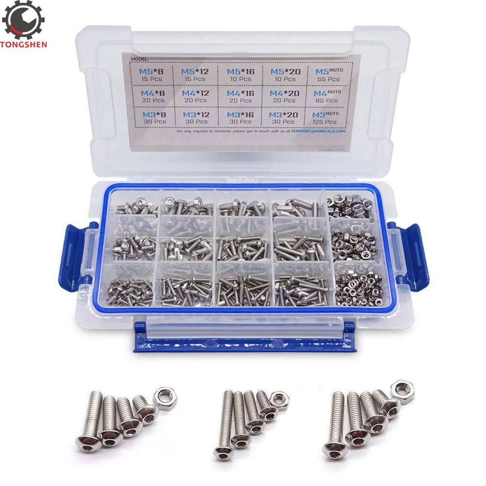 

515pcs 304 Stainless Steel Screw Nut M3 M4 M5 Metric Socket Head Bolt Nut Button Head Hex Socket Head Cap Bolts Machine Screw