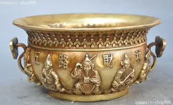 

wedding decoration 7"Chinese brass wealth 5 Mammon god treasure bowl Ruyi incense burner Censer